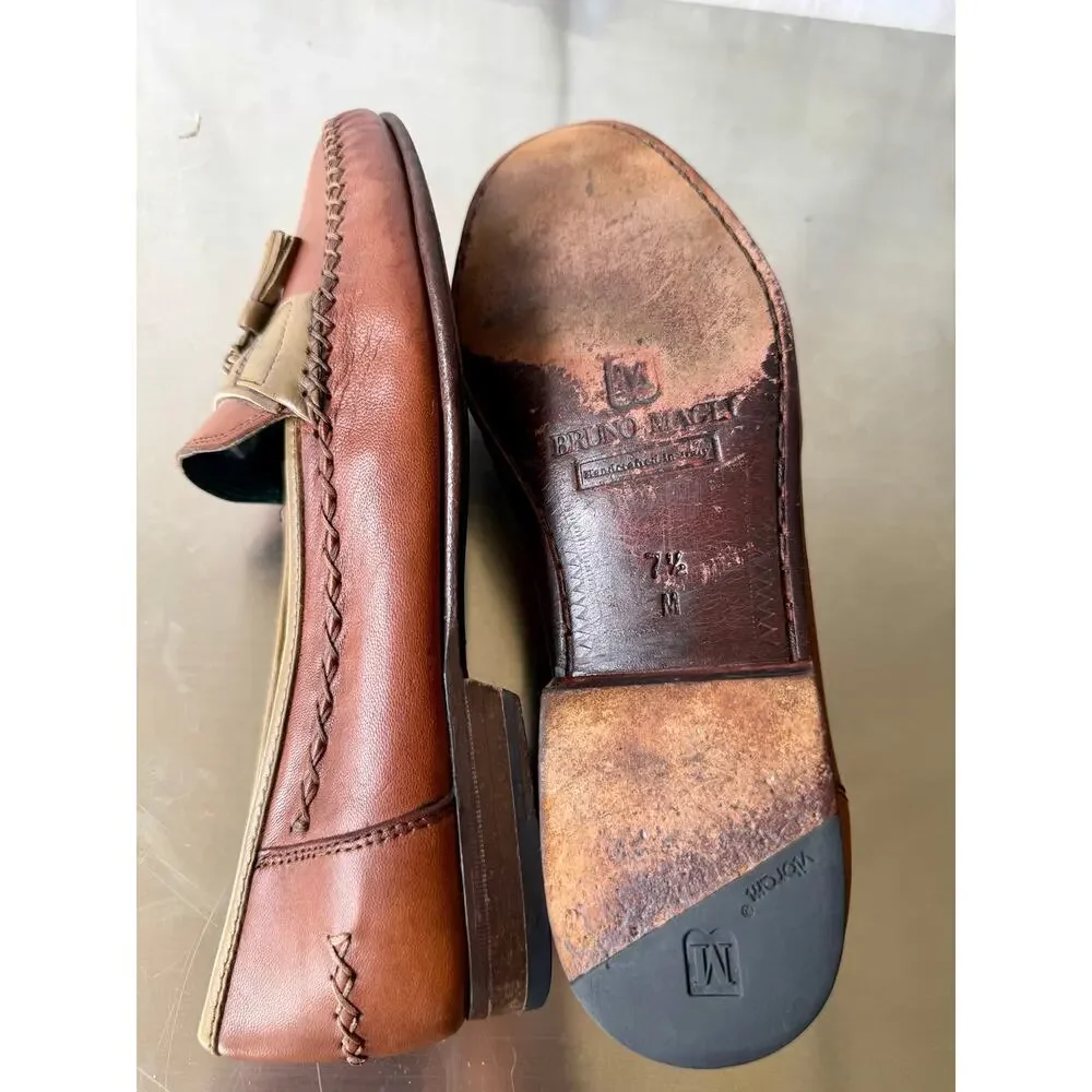Bruno Magli Vintage Italian Leather Tassel Loafers Men Size 7.5 M
